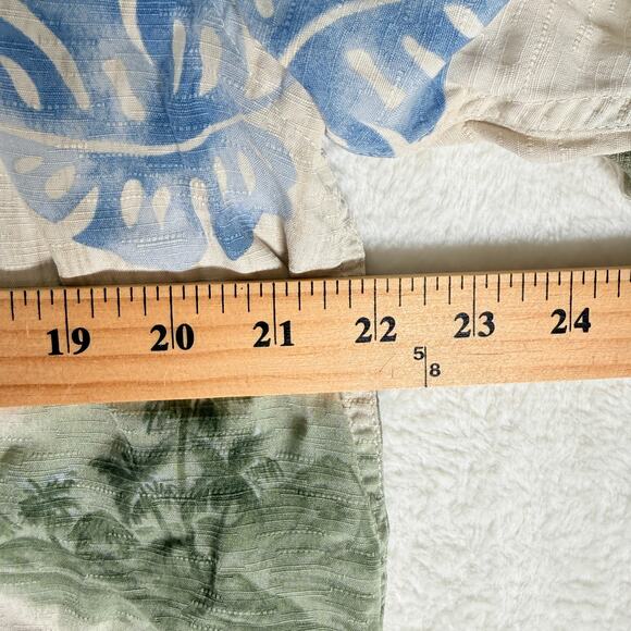 Nautica Mens Cream Leaf Print Silk Easy Care Beach Button Up Shirt Size Large - Picture 4 of 5